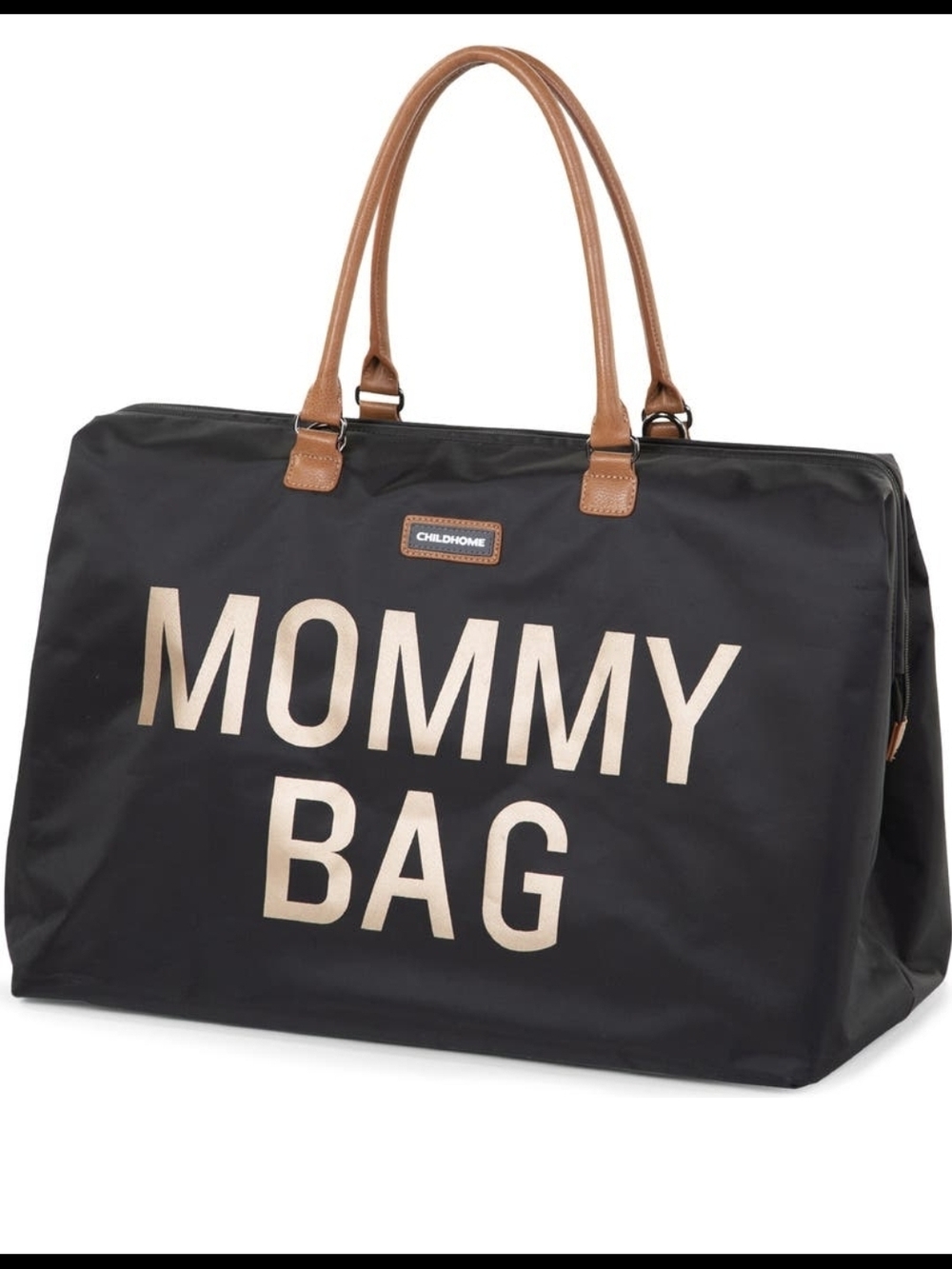 Mommy Bag Travel Tote in Black with Tan Handles